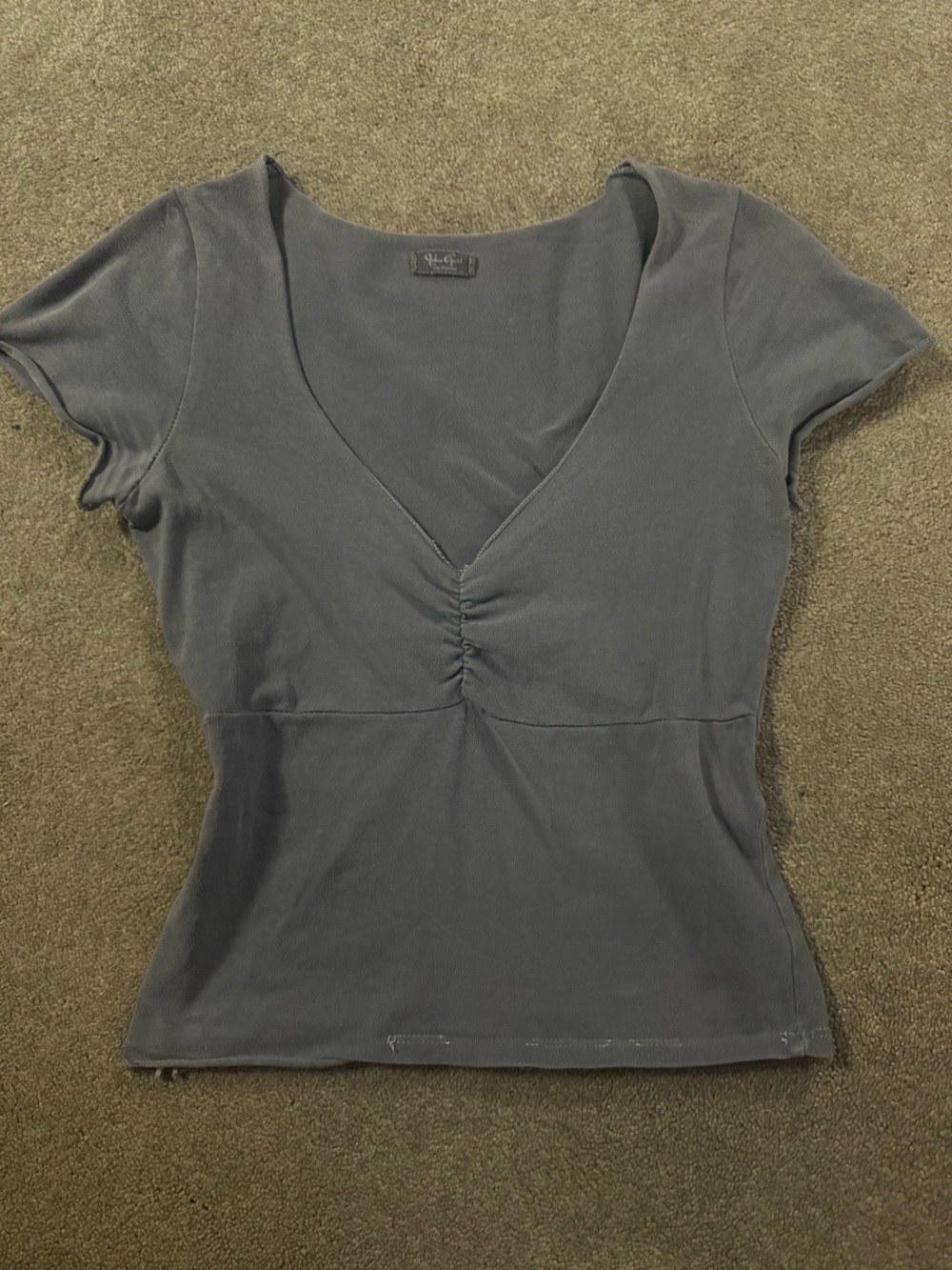 Brandy Melville Dusty Blue V-Neck Ruched Gina Top